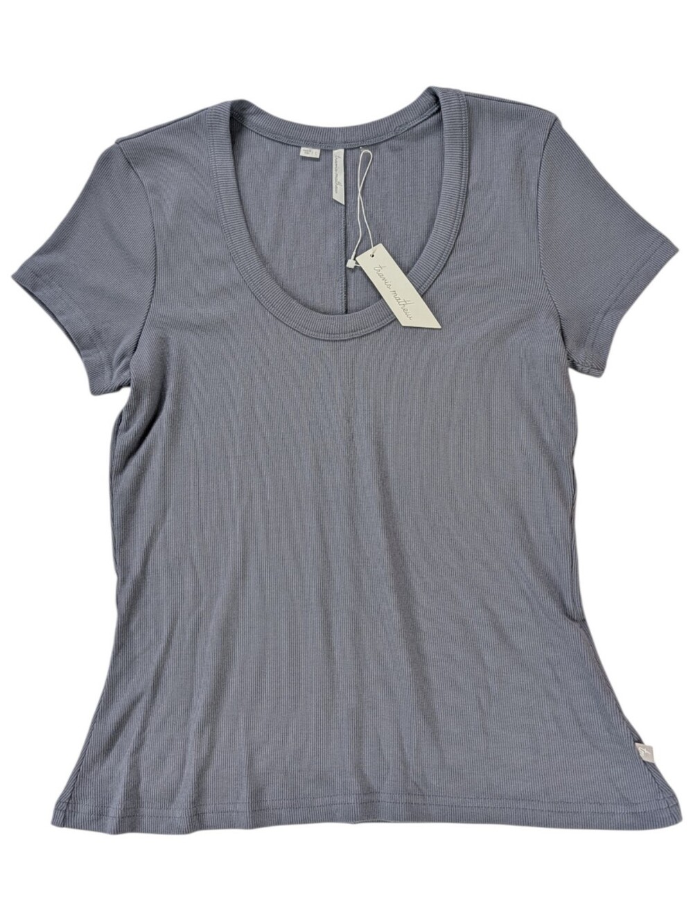 TRAVIS MATHEW Come Alive T-Shirt Large Gray Women's Ribbed Cameo Scoop Neck Tee